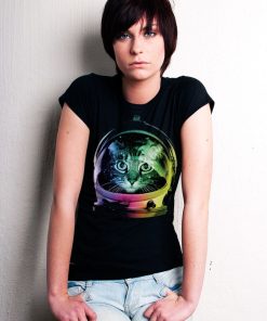 Kvinna Shirtstore | Space Cat Girly Tee Black
