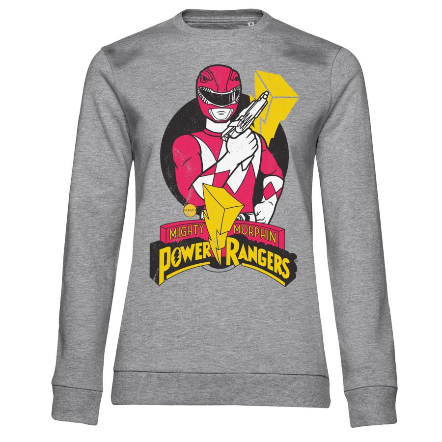 Kvinna Shirtstore | Power Rangers - Red Ranger Pose Girly Sweatshirt Heathergrey