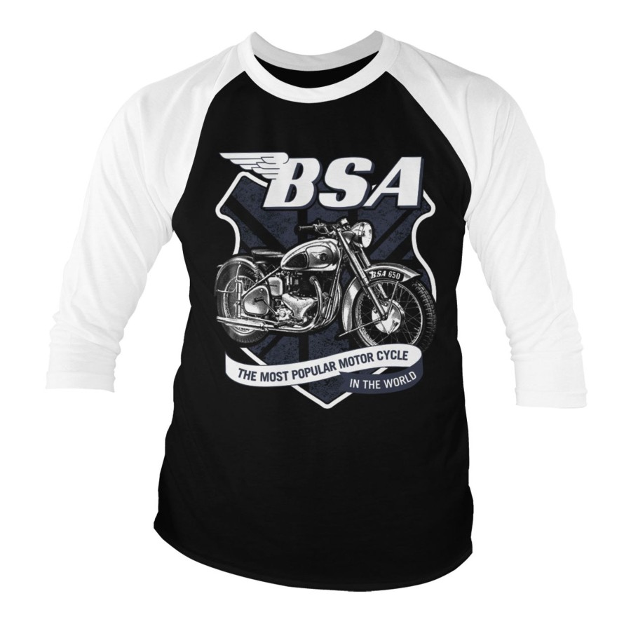 Mann Shirtstore | B.S.A. 650 Shield Baseball 3/4 Sleeve Tee White-Black