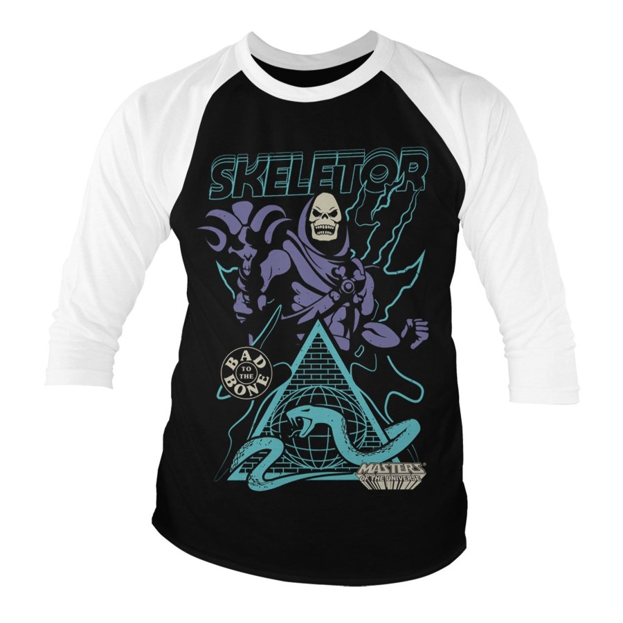 Mann Shirtstore | Skeletor - Bad To The Bone Baseball 3/4 Sleeve Tee White-Black