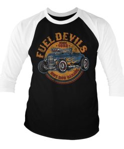 Mann Shirtstore | Fuel Devils Flame Rod Baseball 3/4 Sleeve Tee Whiteblack