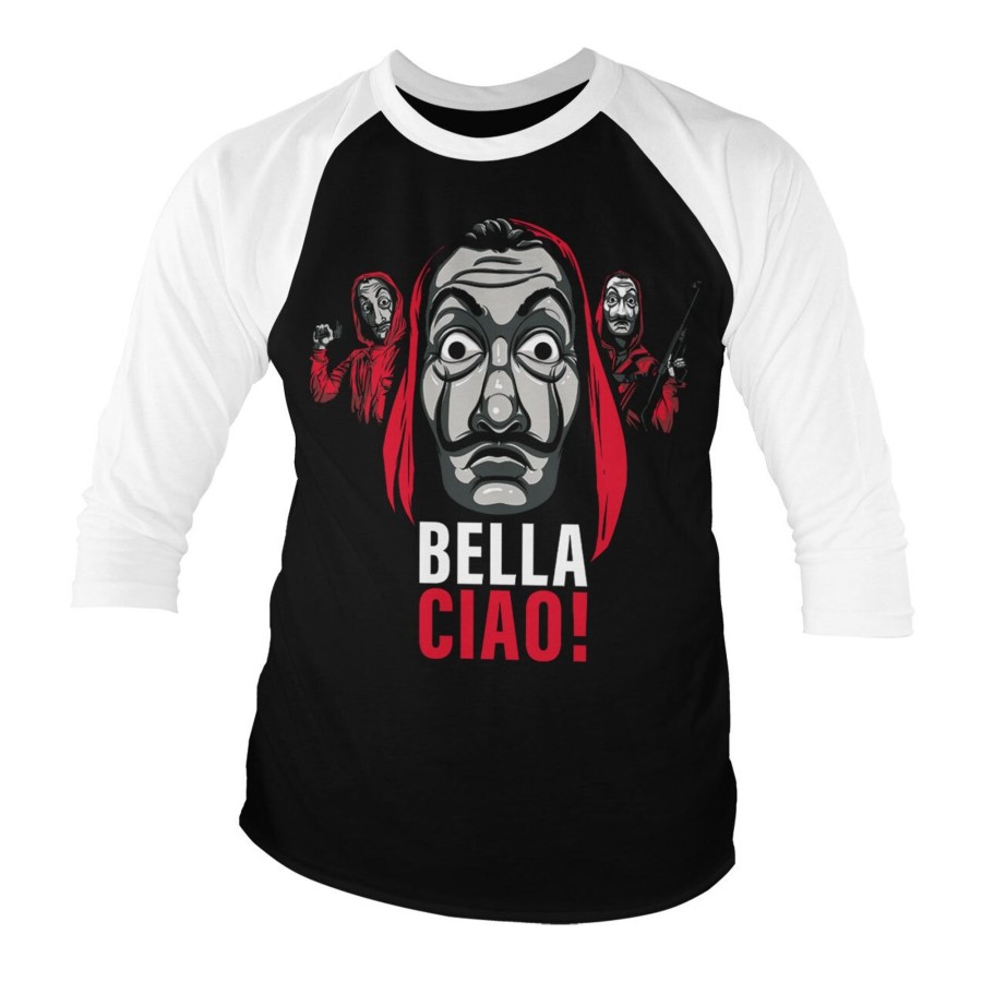Mann Shirtstore | La Casa De Papel - Bella Ciao! Baseball 3/4 Sleeve Tee White-Black