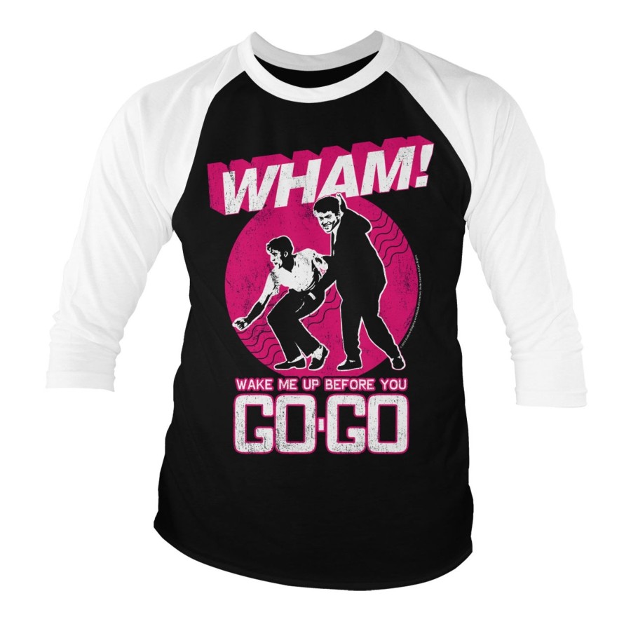 Mann Shirtstore | Wham - Wake Me Up Before You Go-Go Baseball 3/4 Sleeve Tee White-Black