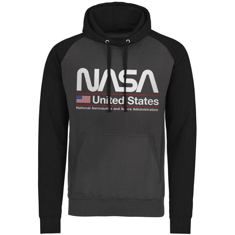 Mann Shirtstore | Nasa - United States Baseball Hoodie Darkgrey-Black