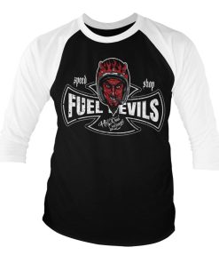 Mann Shirtstore | Smiling Devil Speed Shop Baseball 3/4 Sleeve Tee Whiteblack