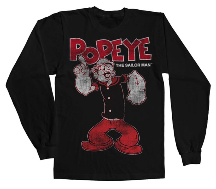 Mann Shirtstore | Popeye Distressed Sailor Man Long Sleeve Tee Black