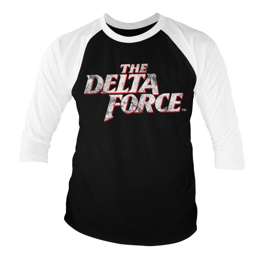 Mann Shirtstore | The Delta Force Washed Logo Baseball 3/4 Sleeve Tee White-Black