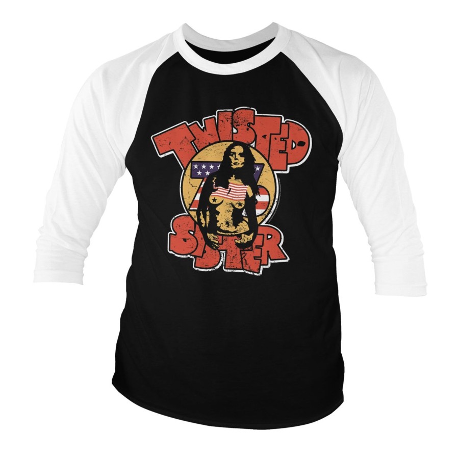 Mann Shirtstore | Twisted Sister - Topless 76´ Baseball 3/4 Sleeve Tee White-Black