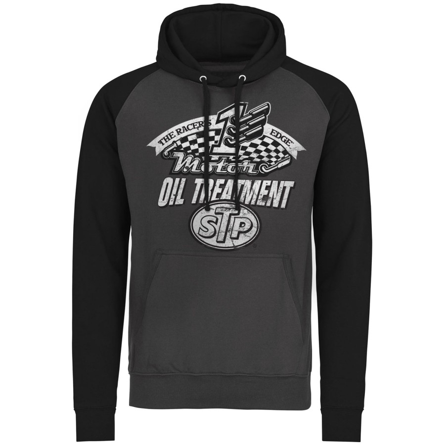 Mann Shirtstore | Stp Oil Treatment Distressed Baseball Hoodie Darkgrey-Black