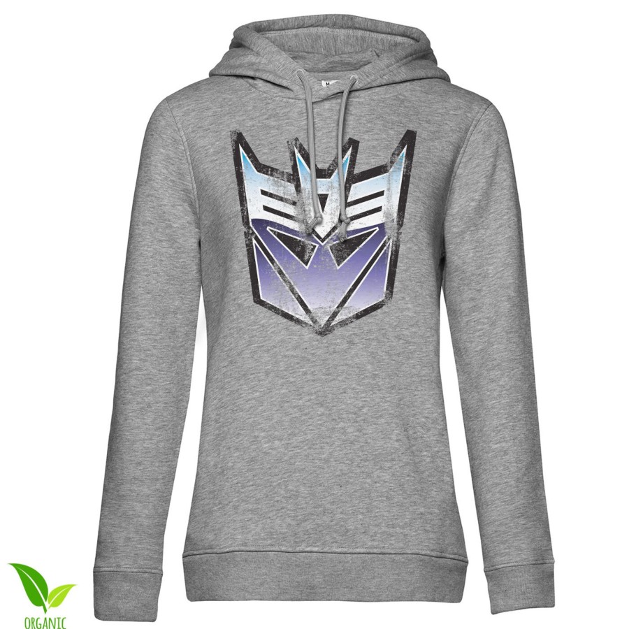 Kvinna Shirtstore | Distressed Decepticon Shield Girls Hoodie Heathergrey