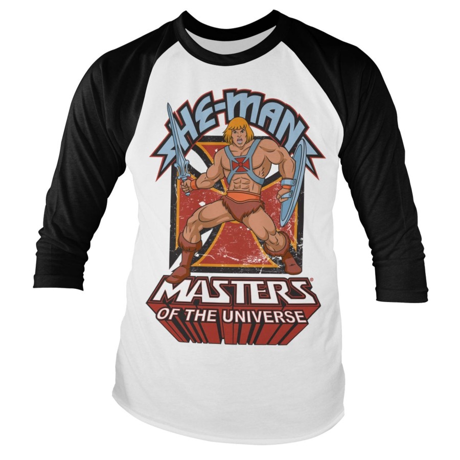 Mann Shirtstore | Masters Of The Universe - He-Man Baseball Long Sleeve Tee White-Black