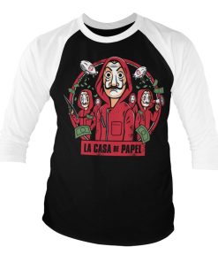 Mann Shirtstore | La Casa De Papel Kawaii Baseball 3/4 Sleeve Tee Whiteblack