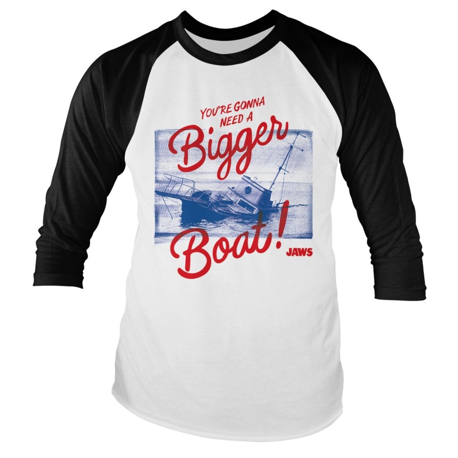 Mann Shirtstore | Jaws - You'Re Gonna Need A Bigger Boat Baseball Long Sleeve Tee White-Black