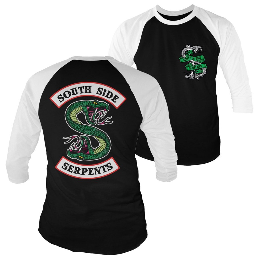 Mann Shirtstore | Riverdale - South Side Serpents Baseball 3/4 Sleeve Tee White-Black