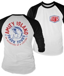 Mann Shirtstore | Jaws - Adventure Of A Lifetime Baseball Long Sleeve Tee White-Black