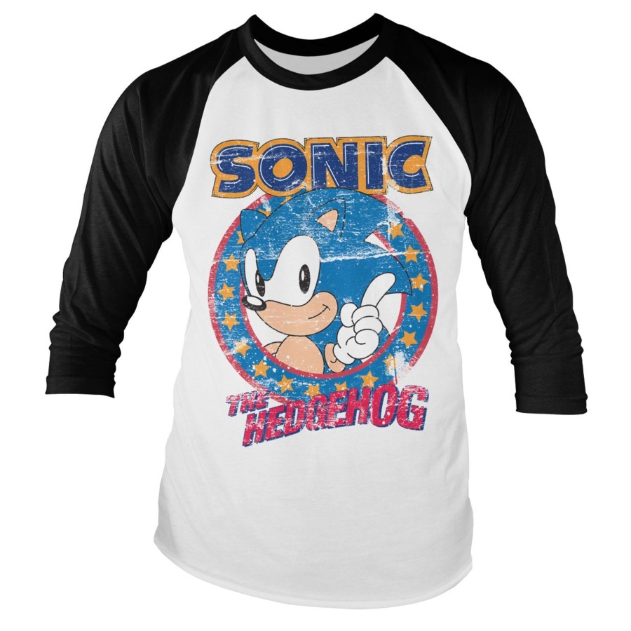 Mann Shirtstore | Sonic The Hedgehog Baseball Long Sleeve Tee White-Black