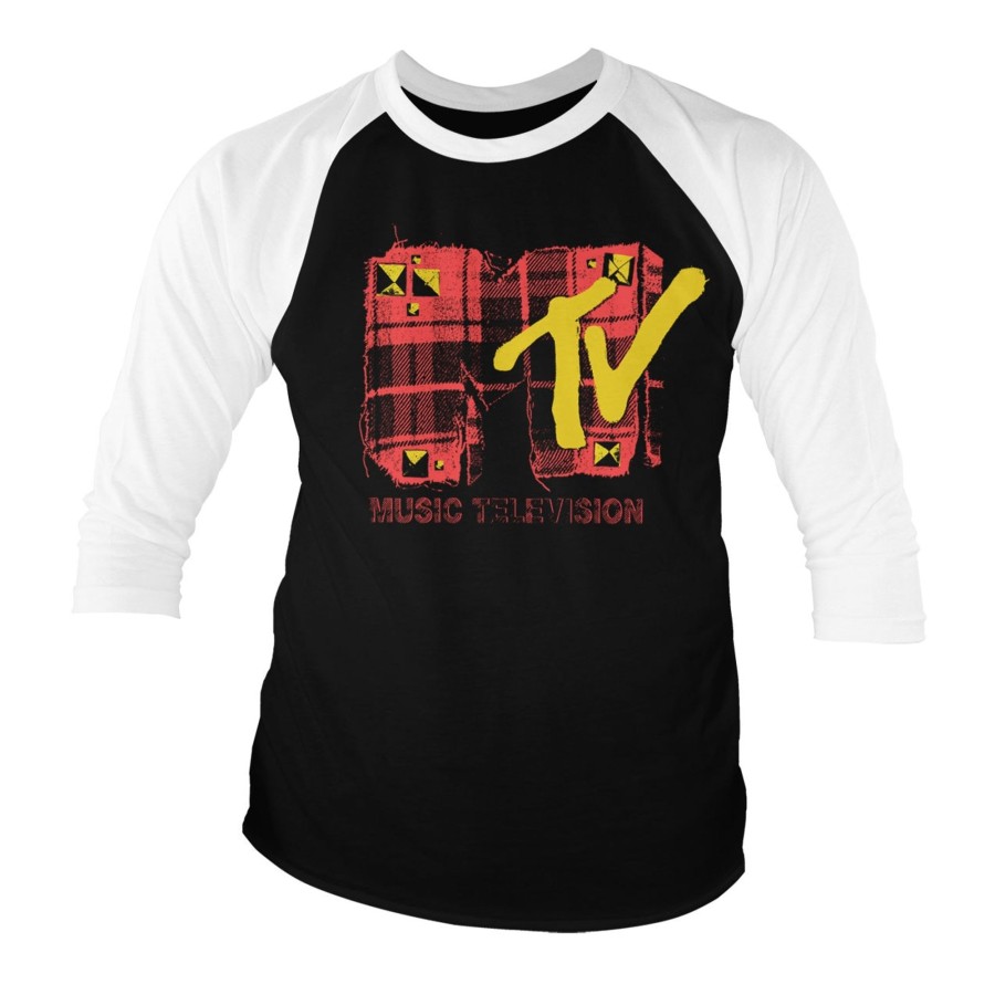 Mann Shirtstore | Plaid Mtv Baseball 3/4 Sleeve Tee White-Black