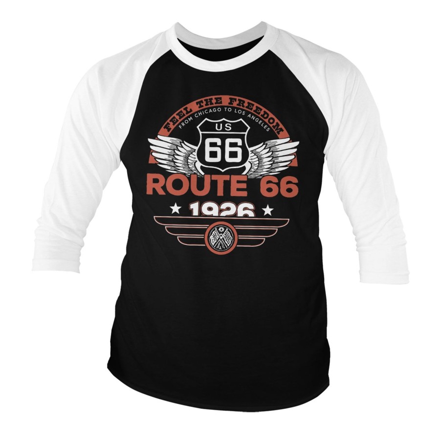 Mann Shirtstore | Route 66 - Feel The Freedom Baseball 3/4 Sleeve Tee White-Black