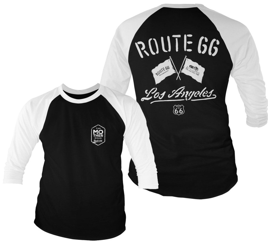 Mann Shirtstore | Route 66 Los Angeles Baseball 3/4 Sleeve Tee White-Black