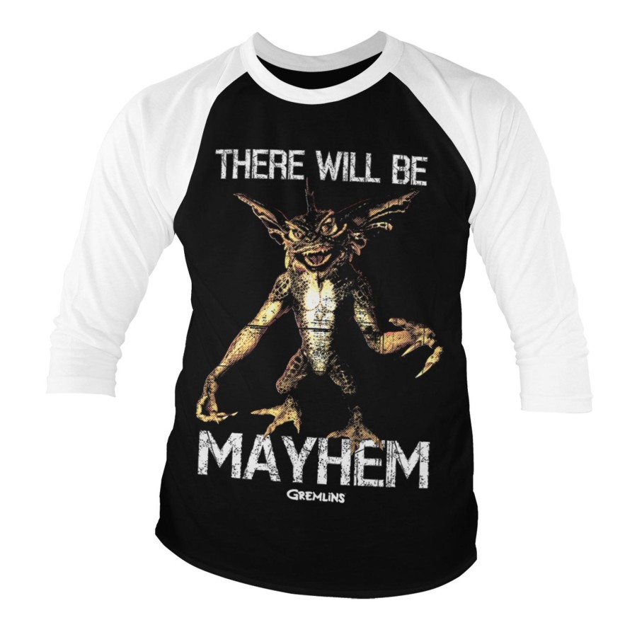 Mann Shirtstore | There Will Be Mayhem Baseball 3/4 Sleeve Tee White-Black