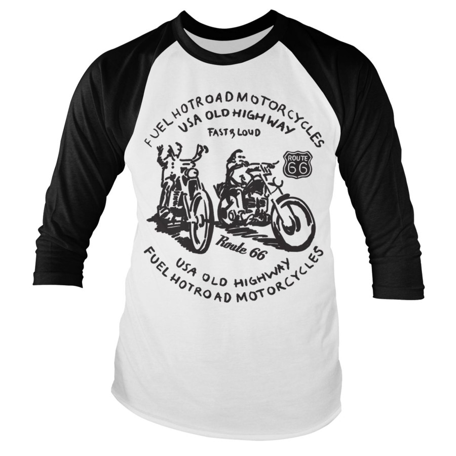 Mann Shirtstore | Route 66 Fuel Baseball Long Sleeve Tee White-Black