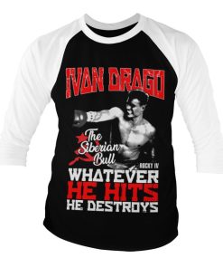Mann Shirtstore | Ivan Drago - The Siberian Bull Baseball 3/4 Sleeve Tee White-Black