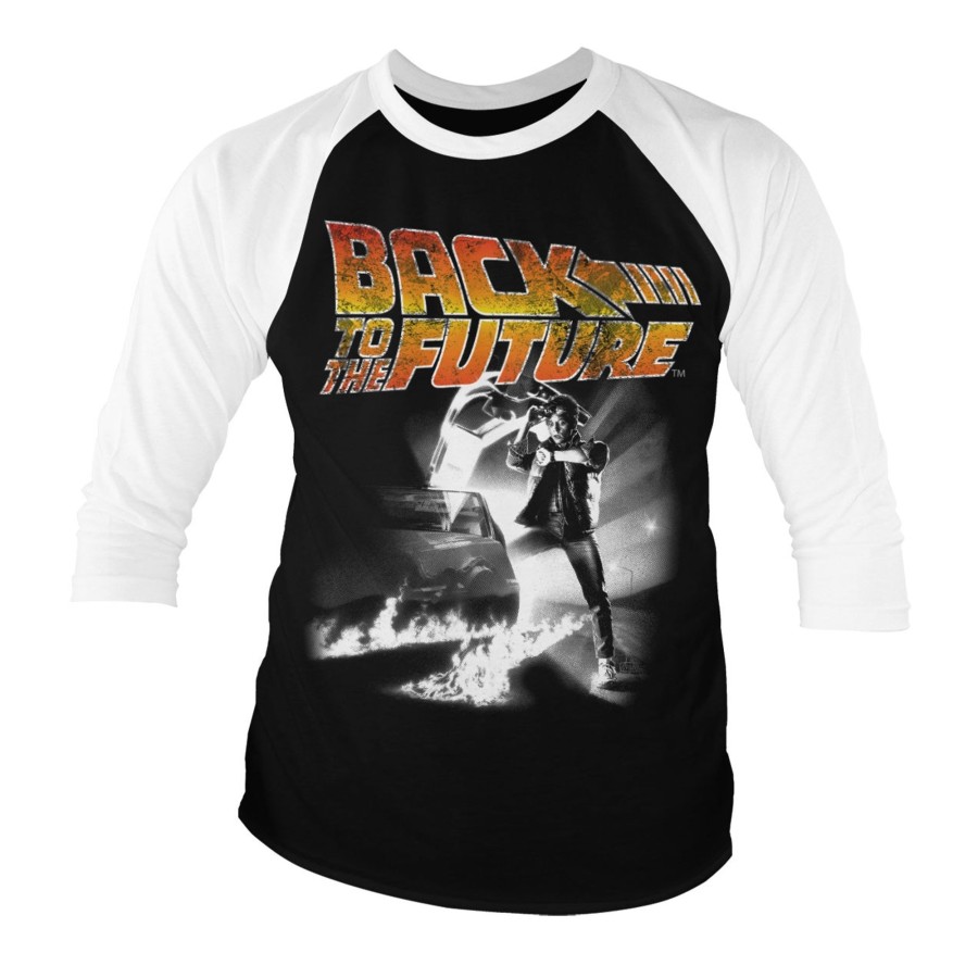 Mann Shirtstore | Back To The Future Poster Baseball 3/4 Sleeve Tee White-Black