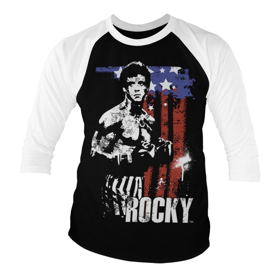 Mann Shirtstore | Rocky - American Flag Baseball 3/4 Sleeve Tee White-Black