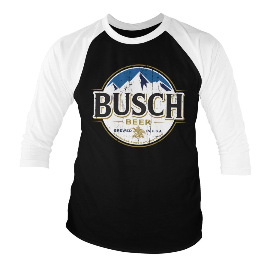 Mann Shirtstore | Busch Beer Vintage Label Baseball 3/4 Sleeve Tee White-Black