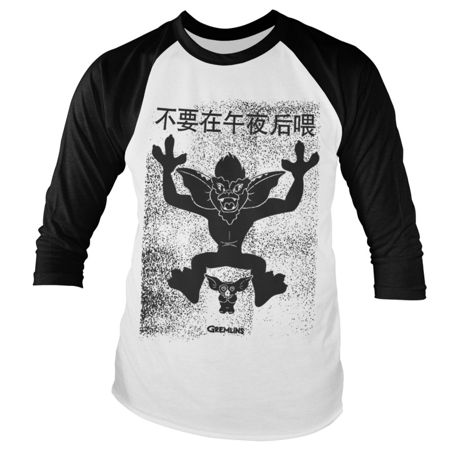 Mann Shirtstore | Chinese Gremlins Poster Baseball Long Sleeve Tee White-Black