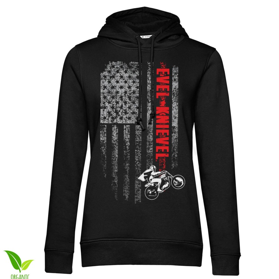 Kvinna Shirtstore | Evel Knievel Flag Girls Hoodie Black