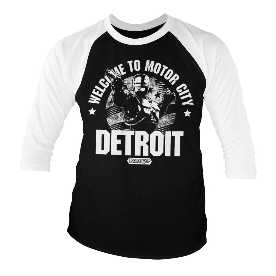 Mann Shirtstore | Robocop - Welcome To Motor City Baseball 3/4 Sleeve Tee White-Black