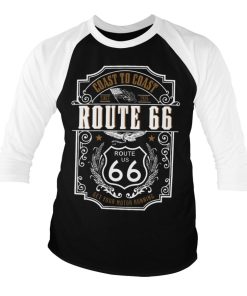 Mann Shirtstore | Route 66 - Coast To Coast Baseball 3/4 Sleeve Tee White-Black