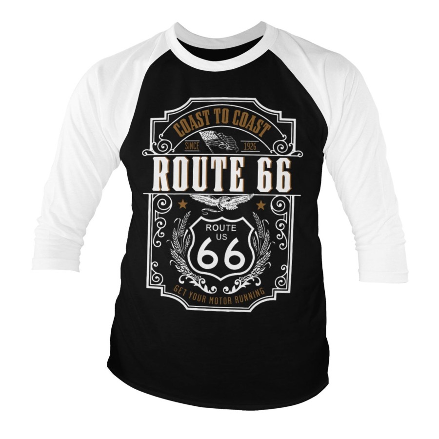 Mann Shirtstore | Route 66 - Coast To Coast Baseball 3/4 Sleeve Tee White-Black
