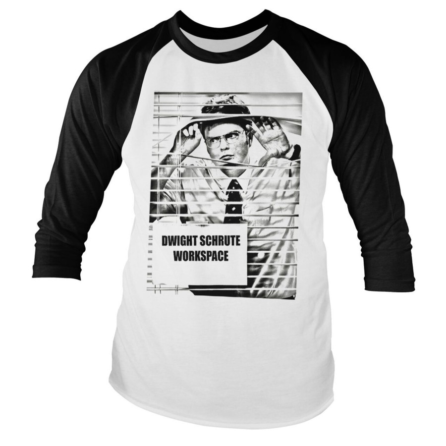 Mann Shirtstore | Dwight Schrute Workspace Baseball Long Sleeve Tee Whiteblack