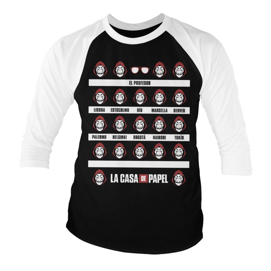 Mann Shirtstore | La Casa De Papel Baseball 3/4 Sleeve T-Shirt Whiteblack