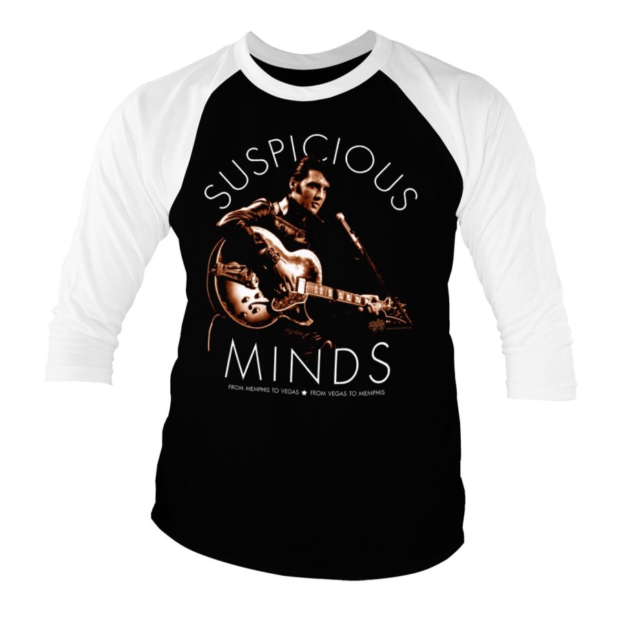 Mann Shirtstore | Elvis Presley - Suspicious Minds Baseball 3/4 Sleeve Tee White-Black