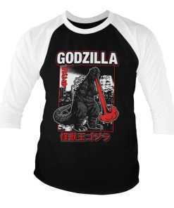 Mann Shirtstore | Godzilla - Atomic Breath Baseball 3/4 Sleeve Tee Whiteblack
