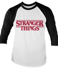 Mann Shirtstore | Stranger Things Logo Baseball Long Sleeve Tee Whiteblack