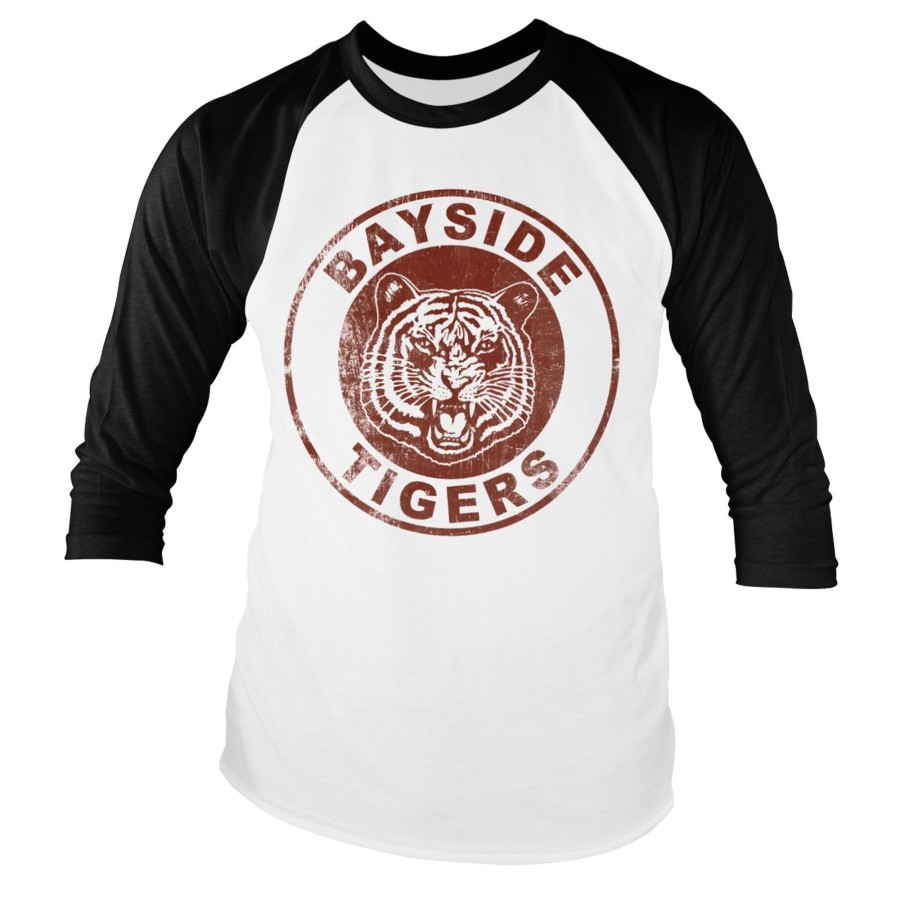 Mann Shirtstore | Bayside Tigers Washed Logo Baseball Long Sleeve Tee White-Black