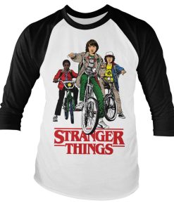 Mann Shirtstore | Stranger Things Bikes Baseball Long Sleeve Tee Whiteblack