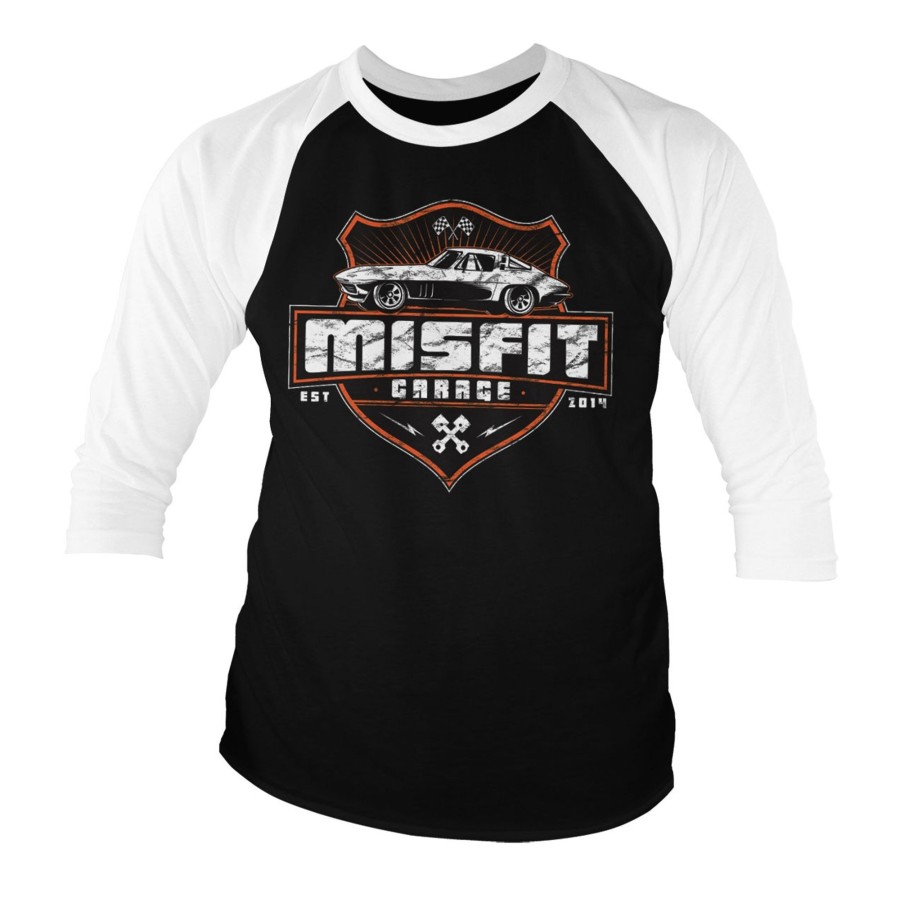 Mann Shirtstore | Misfit Garage Vette Baseball 3/4 Sleeve Tee White-Black