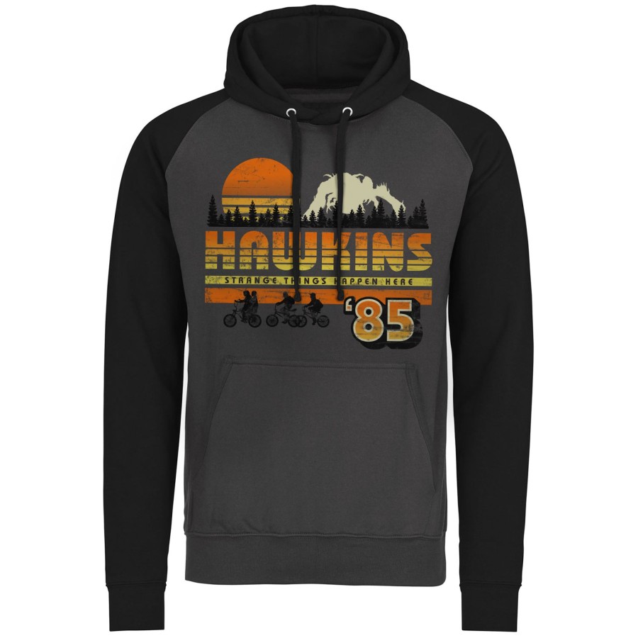 Mann Shirtstore | Hawkins '85 Vintage Baseball Hoodie Darkgreyblack