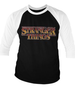 Mann Shirtstore | Stranger Things Fire Logo Baseball 3/4 Sleeve Tee Whiteblack