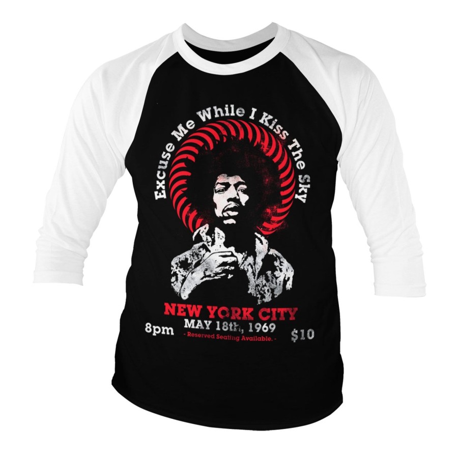 Mann Shirtstore | Jimi Hendrix - Live In New York Baseball 3/4 Sleeve Tee White-Black