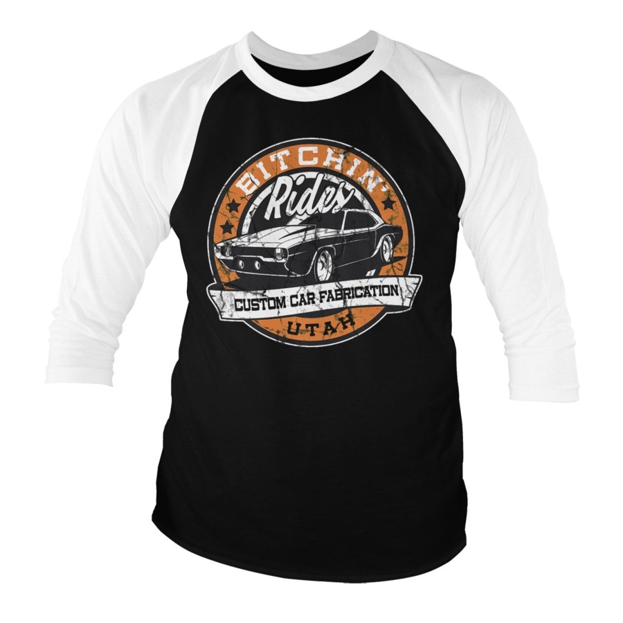 Mann Shirtstore | Bitchin' Rides - Utah Baseball 3/4 Sleeve Tee White-Black