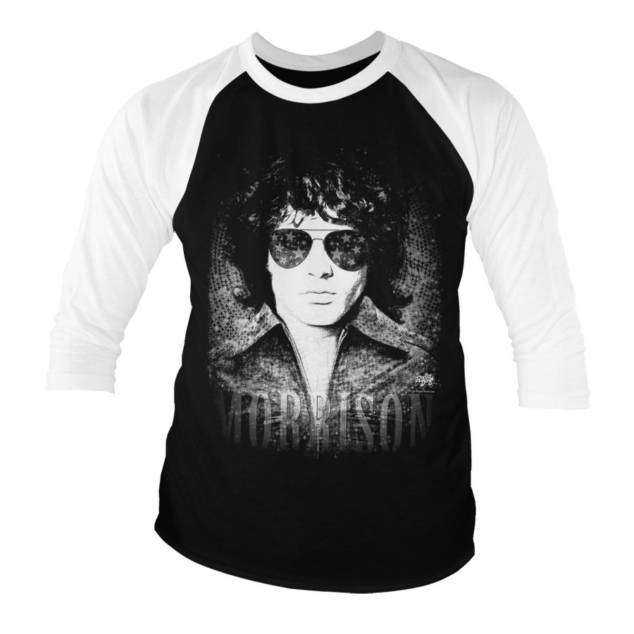 Mann Shirtstore | Jim Morrison - America Baseball 3/4 Sleeve Tee White-Black