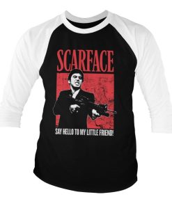 Mann Shirtstore | Say Hello To My Little Friend Baseball 3/4 Sleeve Tee Whiteblack