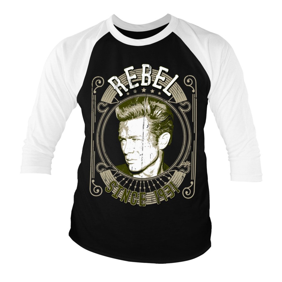 Mann Shirtstore | James Dean - Rebel Since 1931 Baseball 3/4 Sleeve Tee White-Black
