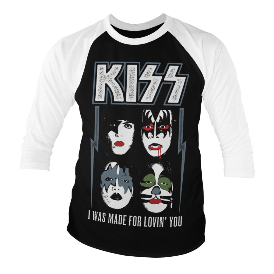 Mann Shirtstore | Kiss - I Was Made For Lovin' You Baseball 3/4 Sleeve Tee White-Black
